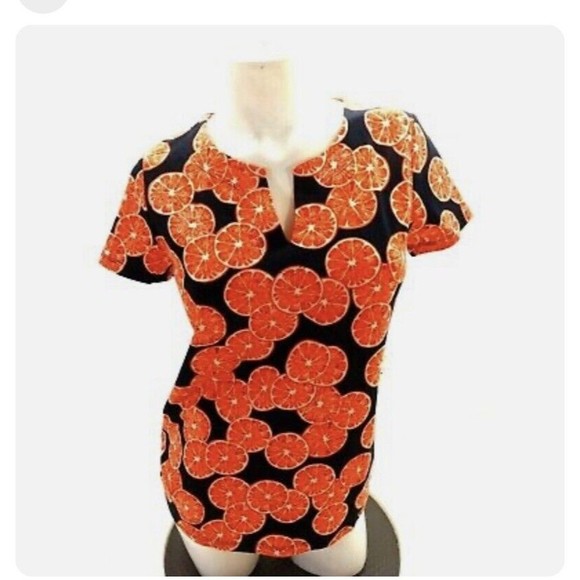 JONES NEW YORK WOMENS ORANGE SLICE POLYESTER TOP SIZE M - Picture 1 of 11